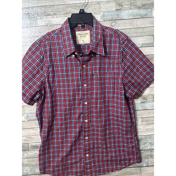 Men’s Abercrombie And Fitch Button Down Dress Shirt Short Sleeve Red Size Xl - Picture 5 of 9